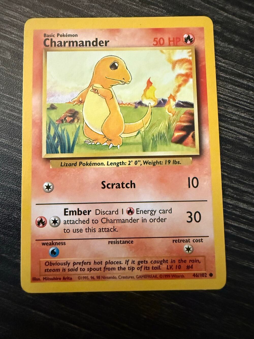 Vintage 1999 Pokémon Base Set Charmander 46/102 Shadowless WOTC Rare